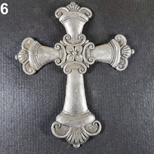 Load image into Gallery viewer, Ornate Lead Cross w/ Center Flower 5-13/16" YOU CHOOSE For Rat Rod or Decoration