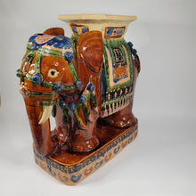 Load image into Gallery viewer, Huge Colorful Ceramic Hollywood Regency Elephant Plant Stand / Side Table India