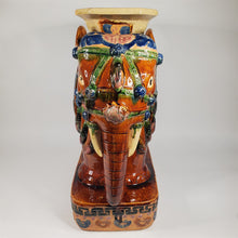 Load image into Gallery viewer, Huge Colorful Ceramic Hollywood Regency Elephant Plant Stand / Side Table India