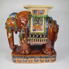 Load image into Gallery viewer, Huge Colorful Ceramic Hollywood Regency Elephant Plant Stand / Side Table India