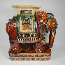 Load image into Gallery viewer, Huge Colorful Ceramic Hollywood Regency Elephant Plant Stand / Side Table India