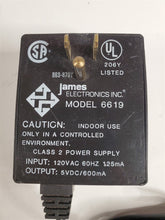 Load image into Gallery viewer, Vintage James Electronics Model 6619 Power Adapter - 5 VDC 600 mA