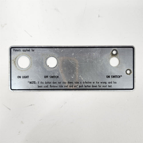 On Light, Off Switch, On Switch Blank Plate for Hickok 123A Tube Tester