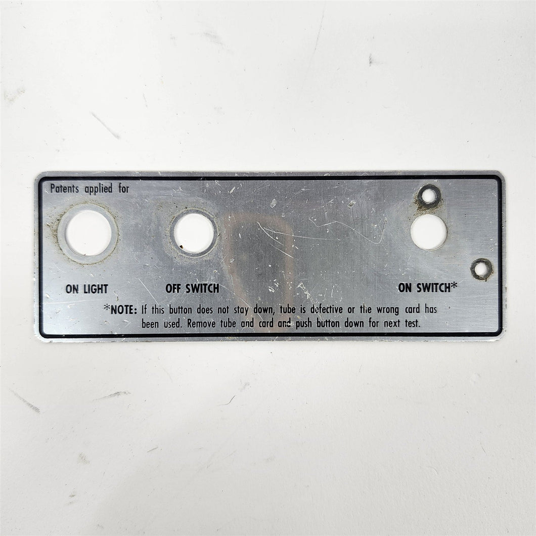 On Light, Off Switch, On Switch Blank Plate for Hickok 123A Tube Tester