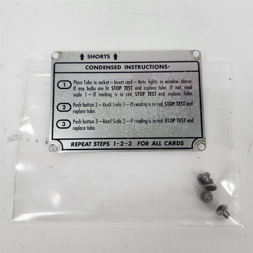 Condensed Instructions Plate for Hickok 123A Tube Tester