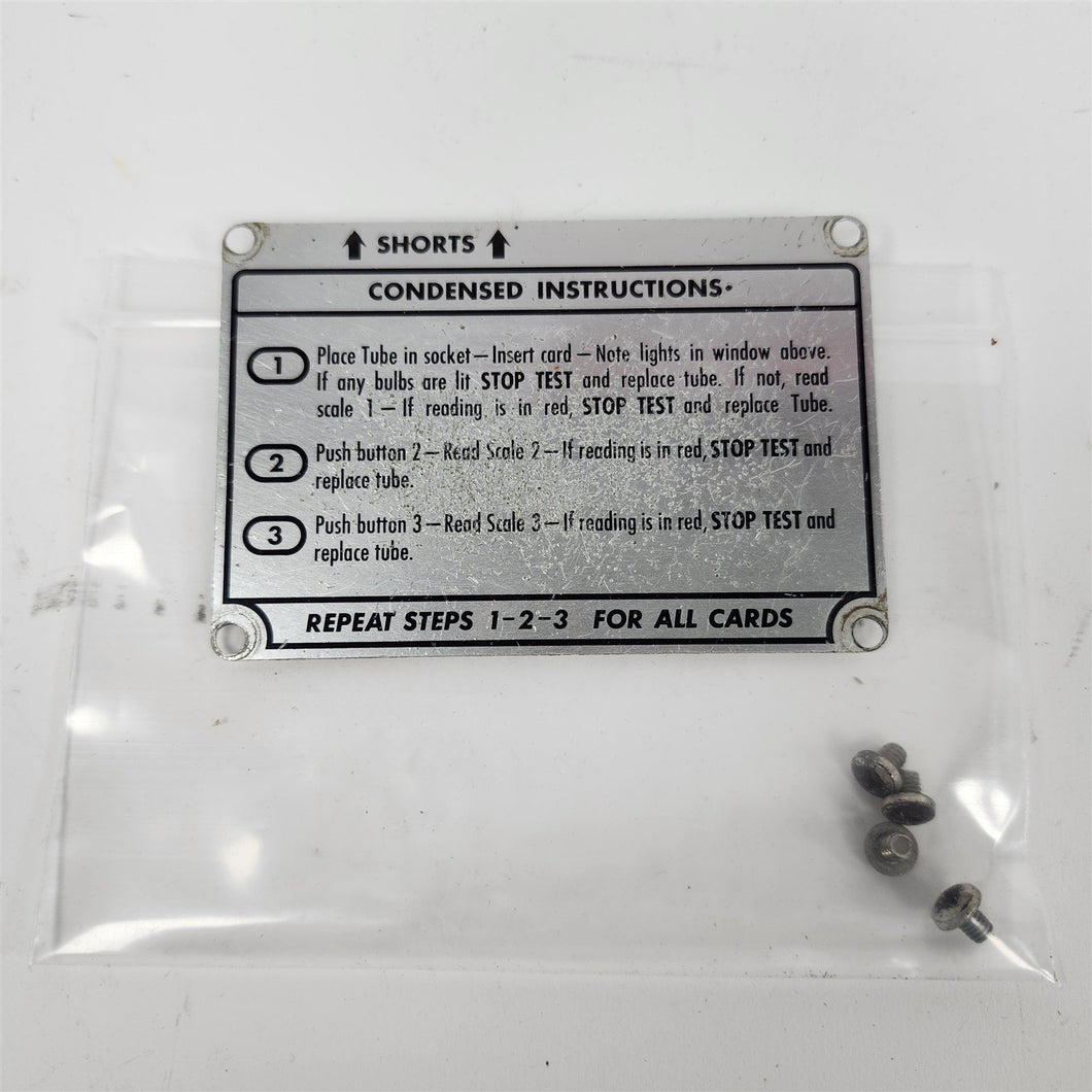 Condensed Instructions Plate for Hickok 123A Tube Tester