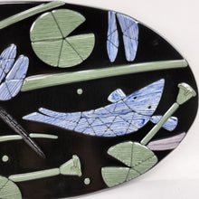 Load image into Gallery viewer, Rick Stafford Pond Series Sushi Platter Dragonfly Fish Lily Pad Signed 16"