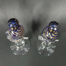 Load image into Gallery viewer, Handblown glass pedestal shaker set "Blue/Copper" by Gazelle Art Glass Signed