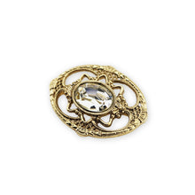 Load image into Gallery viewer, Vintage Gold Tone Openwork Filigree Oval Clear Rhinestone Brooch Pin 1-5/8"