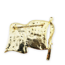 Load image into Gallery viewer, Huge Vintage Gold Tone Enamel Rhinestone US Flag Patriotic Brooch Pin 3-1/4"