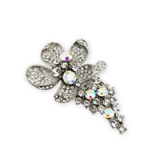 Load image into Gallery viewer, Vintage Silver Tone Clear AB Rhinestone Pave Flower Spray Brooch Pin 3-1/4"