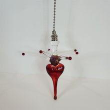 Load image into Gallery viewer, Payton Flameworks handblown clear/red glass bursting heart light/fan pull