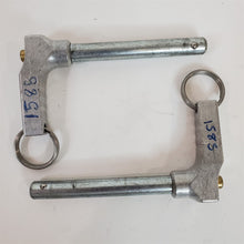 Load image into Gallery viewer, LOT of 2 Push Button Ball Lock Pin L-Handles 2-1/2" Grip Length 3/8" Silver PAIR