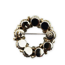 Load image into Gallery viewer, Vintage Green AB Rhinestone Gold Tone Wreath Brooch and Clip On Earrings Set