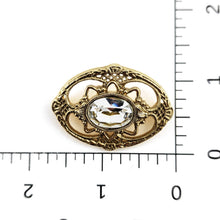 Load image into Gallery viewer, Vintage Gold Tone Openwork Filigree Oval Clear Rhinestone Brooch Pin 1-5/8"