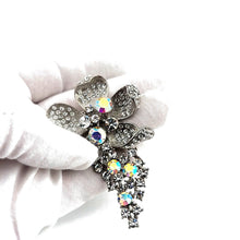 Load image into Gallery viewer, Vintage Silver Tone Clear AB Rhinestone Pave Flower Spray Brooch Pin 3-1/4"
