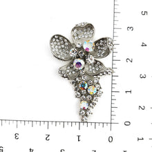 Load image into Gallery viewer, Vintage Silver Tone Clear AB Rhinestone Pave Flower Spray Brooch Pin 3-1/4"