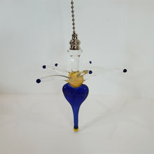 Load image into Gallery viewer, Payton Flameworks handblown clear/blue/amber glass bursting heart light/fan pull
