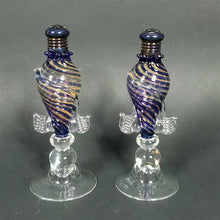Load image into Gallery viewer, Handblown glass pedestal shaker set "Blue/Copper" by Gazelle Art Glass Signed