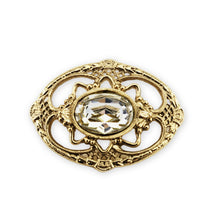 Load image into Gallery viewer, Vintage Gold Tone Openwork Filigree Oval Clear Rhinestone Brooch Pin 1-5/8"