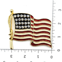 Load image into Gallery viewer, Huge Vintage Gold Tone Enamel Rhinestone US Flag Patriotic Brooch Pin 3-1/4"