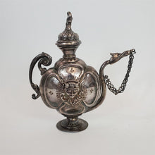 Load image into Gallery viewer, Vintage Silver Plate Decanter Wine Jug threaded lid &amp; stopper w/chain on Spout