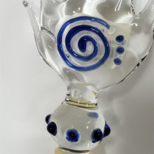 Load image into Gallery viewer, Payton Flameworks handblown clear glass/blue swirl and dots "hand" bottlestopper