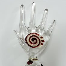 Load image into Gallery viewer, Payton Flameworks Handblown clear glass with red swirl "hand" bottle stopper