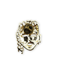 Load image into Gallery viewer, Vintage Gold Tone Theater Mask Pink Rhinestone Tie Tack Lapel Pin 1-5/8"