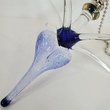 Load image into Gallery viewer, Payton Flameworks handblown clear/blue glass "bursting heart" light/fan pull