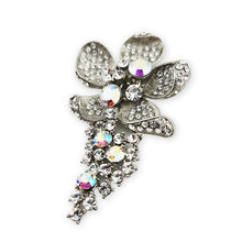 Load image into Gallery viewer, Vintage Silver Tone Clear AB Rhinestone Pave Flower Spray Brooch Pin 3-1/4"