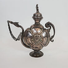 Load image into Gallery viewer, Vintage Silver Plate Decanter Wine Jug threaded lid &amp; stopper w/chain on Spout