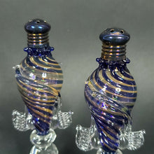 Load image into Gallery viewer, Handblown glass pedestal shaker set "Blue/Copper" by Gazelle Art Glass Signed