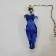 Load image into Gallery viewer, Blue handblown glass light/fan pull woman's body form