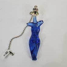 Load image into Gallery viewer, Blue handblown glass light/fan pull woman's body form