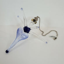Load image into Gallery viewer, Payton Flameworks handblown clear/blue glass "bursting heart" light/fan pull