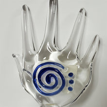 Load image into Gallery viewer, Payton Flameworks handblown clear glass/blue swirl and dots "hand" bottlestopper