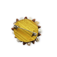 Load image into Gallery viewer, Vintage Natural Snail Shell Cluster Brooch Pin Yellow Fabric Back Beach 2"