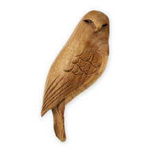 Load image into Gallery viewer, Vintage Hand Carved Wood Owl Perched Bird Folk Art Brooch Pin Initialed 3-5/8"