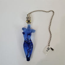 Load image into Gallery viewer, Blue handblown glass light/fan pull woman's body form