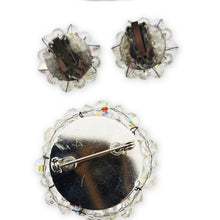 Load image into Gallery viewer, Vintage Clear AB Glass Bead Cluster Silver Tone Brooch and Clip On Earrings Set