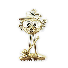 Load image into Gallery viewer, Vintage Signed AJC Gold Tone Cartoon Golfer Golf Ball Figural Brooch Pin 3"