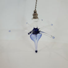 Load image into Gallery viewer, Payton Flameworks handblown clear/blue glass "bursting heart" light/fan pull