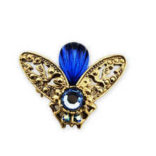 Load image into Gallery viewer, Vintage Gold Tone Jelly Belly Cobalt Blue Glass Rhinestone Bee Brooch Pin 1-1/2"