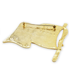 Load image into Gallery viewer, Huge Vintage Gold Tone Enamel Rhinestone US Flag Patriotic Brooch Pin 3-1/4"