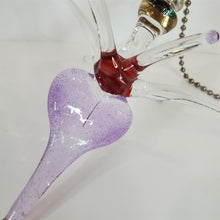 Load image into Gallery viewer, Payton Flameworks handblown clear/red/purple glass bursting heart light/fan pull