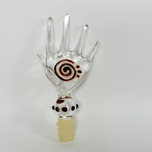 Load image into Gallery viewer, Payton Flameworks Handblown clear glass with red swirl "hand" bottle stopper