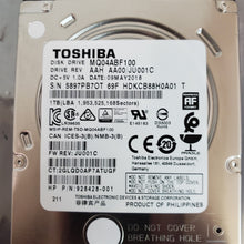 Load image into Gallery viewer, 1TB 2.5" Internal Laptop Drive 5400rpm SATA III Toshiba MQ04ABF100 HP 762992-005