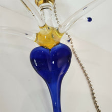 Load image into Gallery viewer, Payton Flameworks handblown clear/blue/amber glass bursting heart light/fan pull