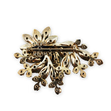 Load image into Gallery viewer, Vintage Gold Tone Green Navette Blue AB Rhinestone Flower Spray Brooch Pin 3"